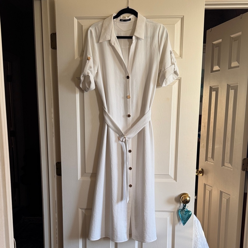SOLD - Zara Cream Button-Front Maxi Dress